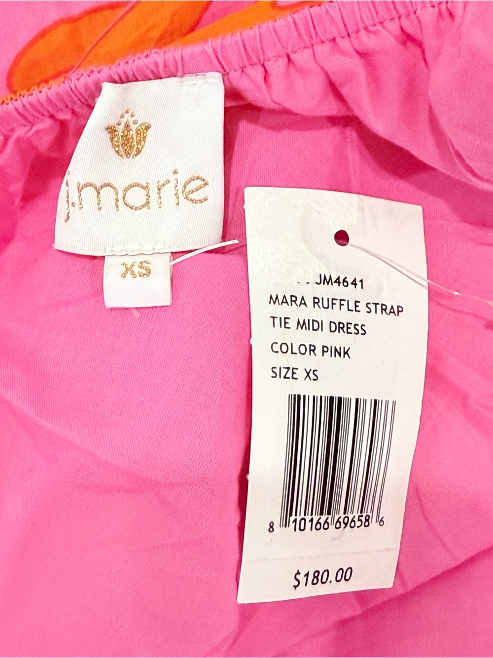 J.Marie Mara Ruffle Strap Tie Back Pink Orange Sun Print Cotton Midi Dress NWT - Picture 10 of 16